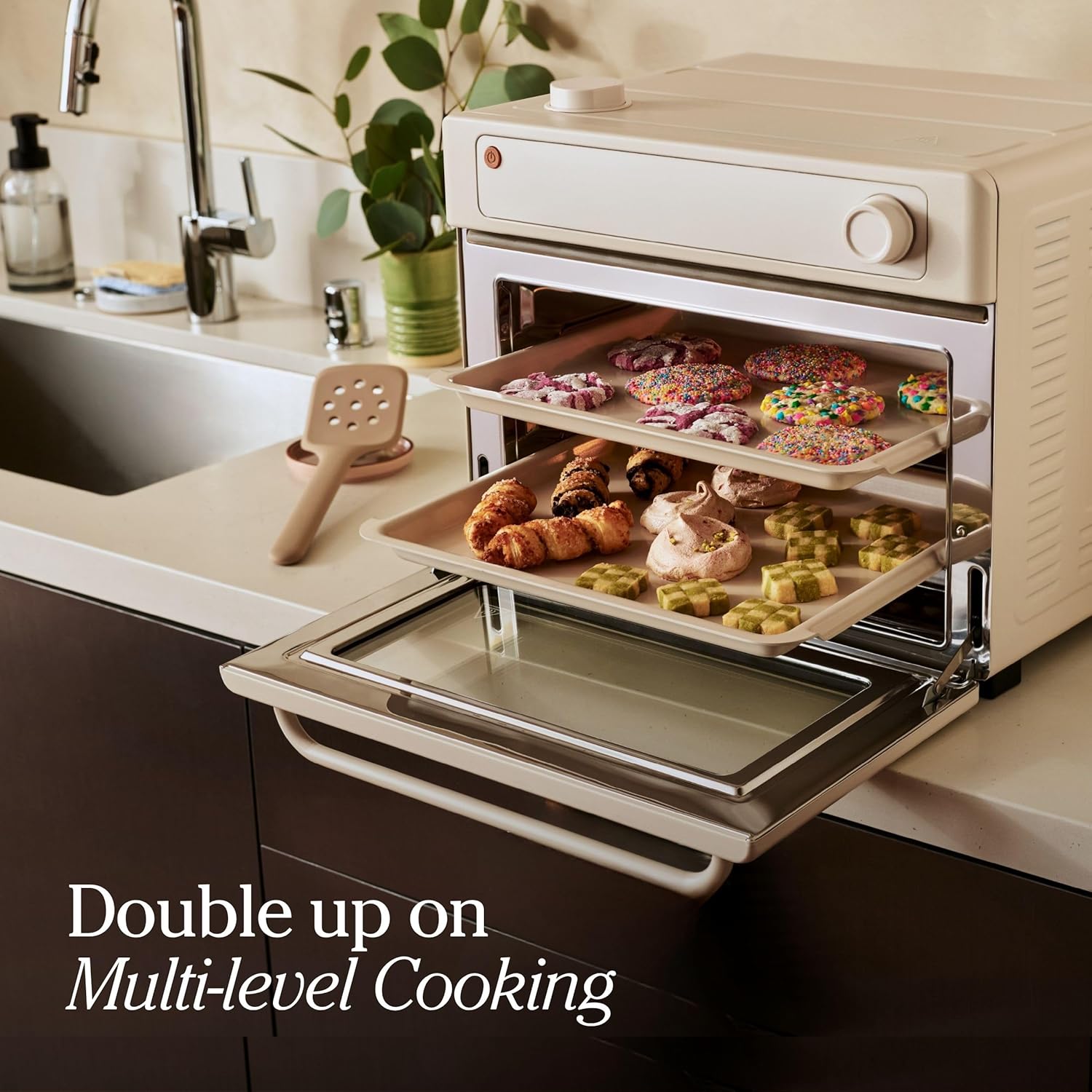 Our Place Wonder Oven + Baker’s Kit | 6-in-1 Air Fryer & Toaster Oven with Steam Infusion | 3-Piece Nonstick Ceramic Bakeware Set (Round, Square & Muffin Pan) | Non-Toxic PFAS-Free Baking | Blue Salt