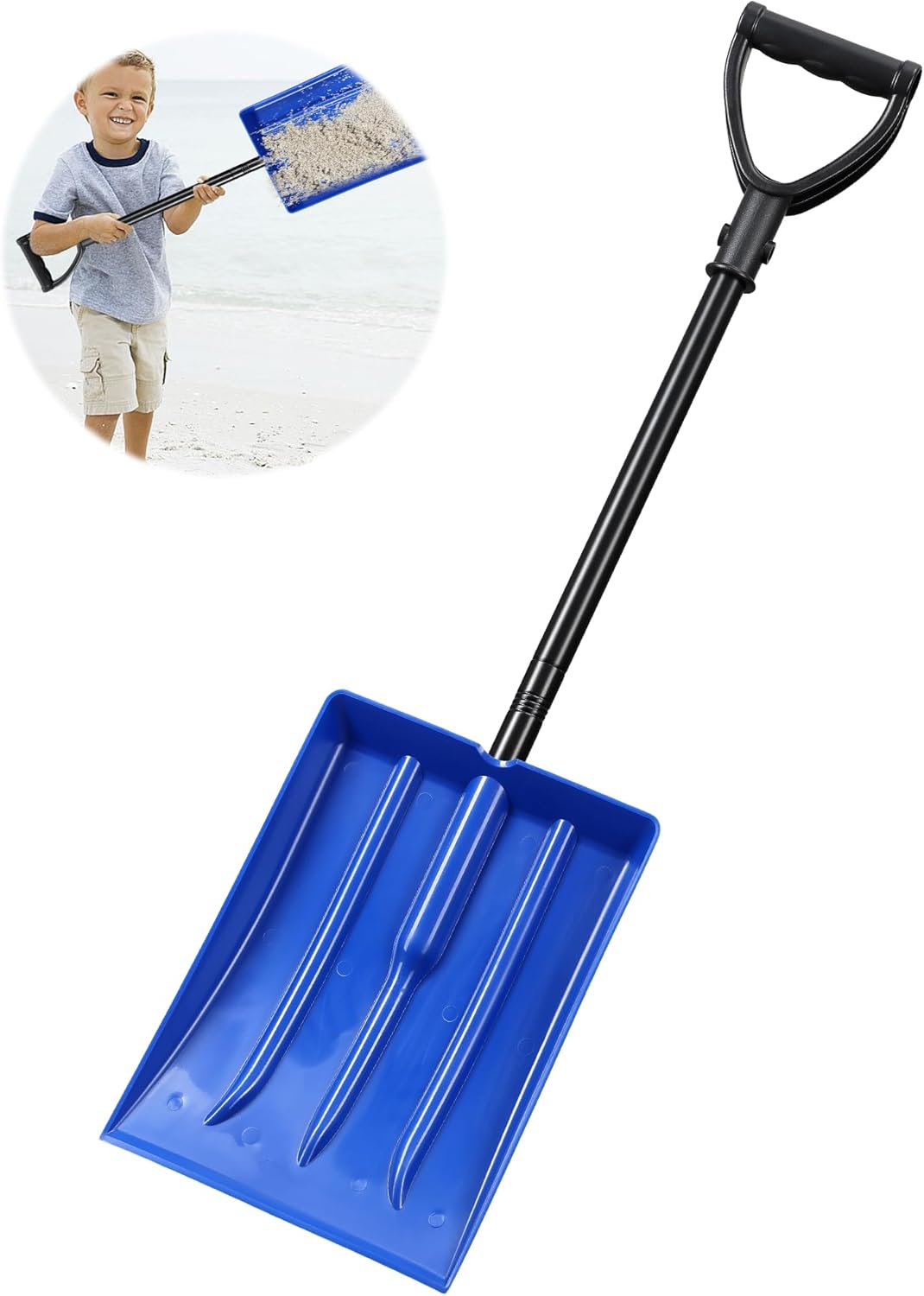 Beach Shovel, Kids Sand Beach Shovel for Child, 29 Plastic Spade Right Kid Size, Lightweight, Comfort D Handle Grip, Toddler Children Snow Shoveling Tool, Birthday Gift, Blue