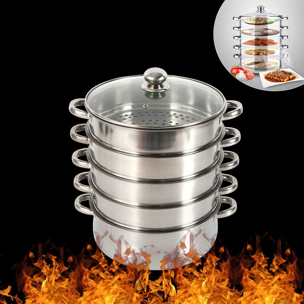 26 cm Stainless Steel steam Cooker, Glass lid, 5-Layer Steamer, Slow Cooker, Cooking Pot, Small appliances, Kitchen Mantle Cooker, Kitchen Appliance