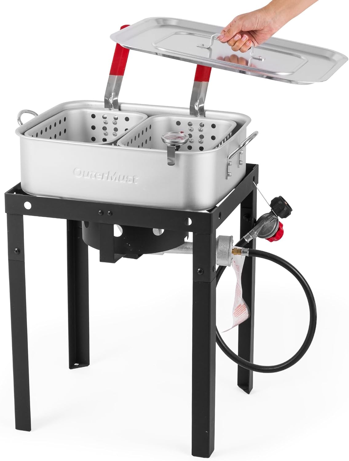 58,000 BTU Outdoor Fish Fryer with Baskets and Lid, 18 Qt. Propane Deep Fryer and 2 Inner Baskets, Ideal for Frying Fish, Chicken Wings, French Fries