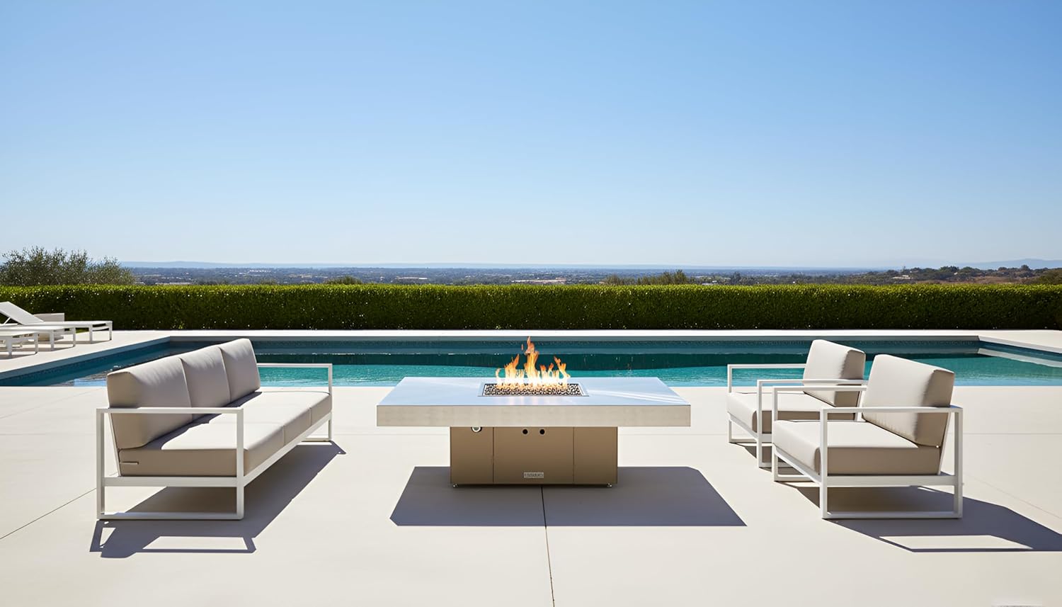 COOKE Santa Barbara Rectangular Fire Pit Table - 40 x 30 - Natural Gas - Brushed Aluminum Top -Beige Powdercoat Base