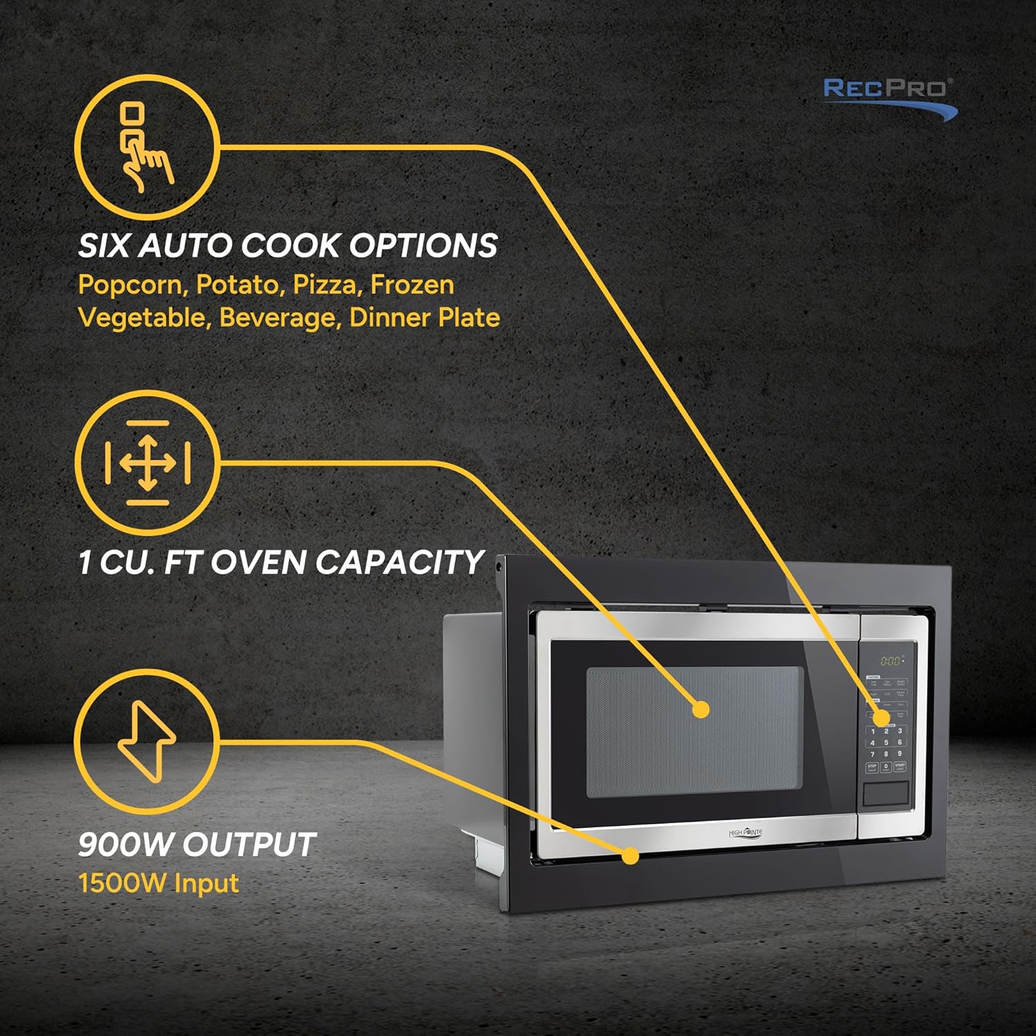 High Pointe Stainless Steel Microwave with Trim | 1.0 Cu. Ft. | 6 Cook Settings | 10 Power Levels | Child Lock | Touch Pad Controls