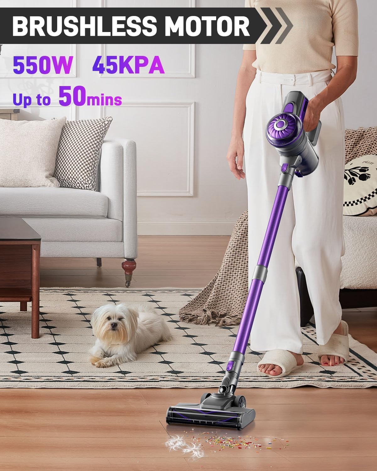Cordless Vacuum Cleaner, Lightweight 2-in-1 Stick & Handheld Vacuum for Apartment, Pet Hair & Car Cleaning