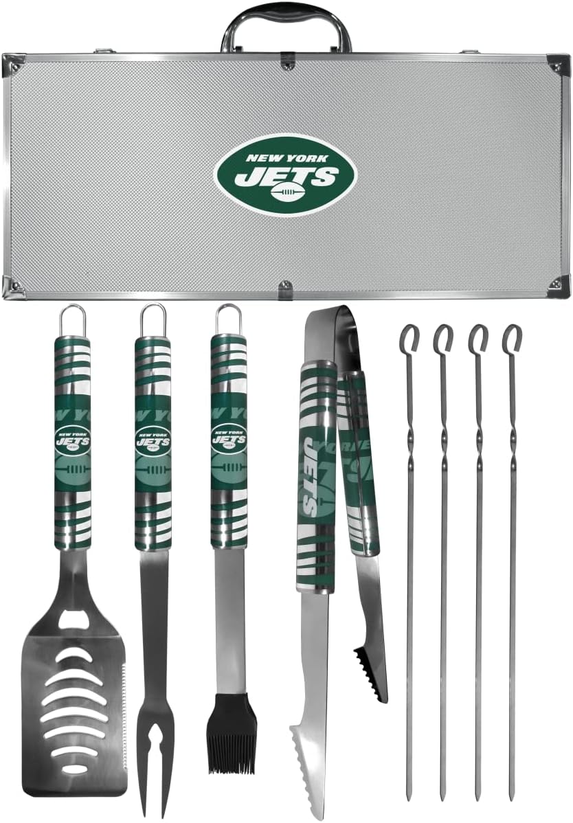 NFL Siskiyou Sports Fan Shop New York Jets Steel Tailgater BBQ Set w/Case 8 piece Gray