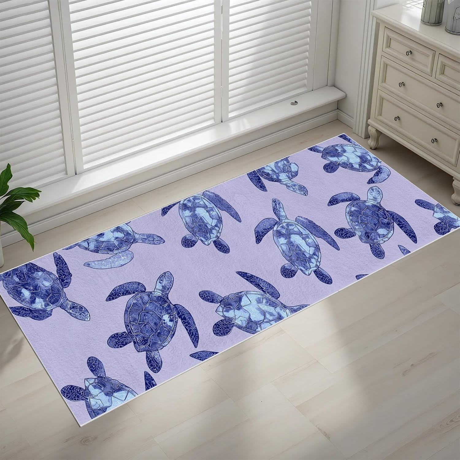Hallway Runner Rug 3x12 Washable Rugs, Marine Life Turtle Purple Non Slip Runner Rug Floor Carpet Abstract Turtle Kitchen Mat for Hallways Entryway Laundry Room Bathroom Rugs