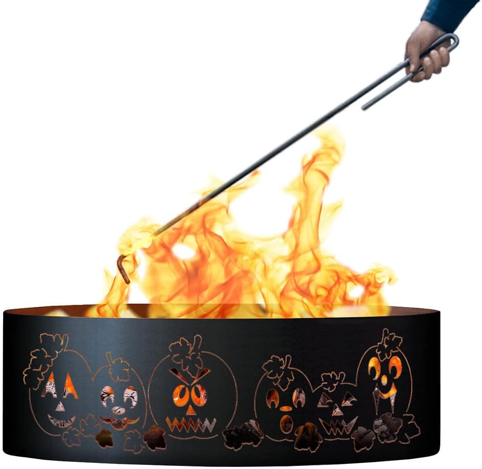 PD Metals AH01437-FP Autumn Harvest Unpainted 12 in. Tall 37 in. Diameter Outdoor Fire Ring with Fire Poker - 37 x 37 x 12 in. - Unpainted Metal Gray