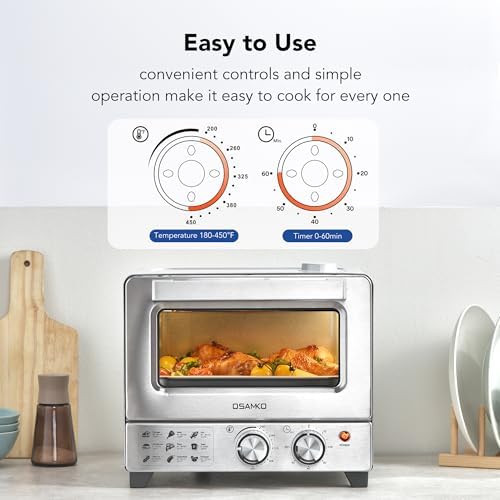 13QT Compact 6-in-1 Steam Oven, Stainless Steel Countertop Convection Oven, Fast Preheat, Air Fry, Bake, Roast, Broil, Reheat & Steam, Perfect for Small Contertop