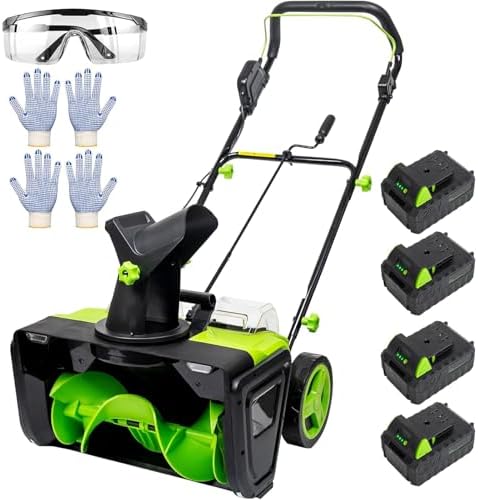 20V Cordless Snow Shovel & Blower, 20-Inch Electric Walk-Behind Snow Remover, Adjustable Handle, Dual LED Lights, Includes 4 Ah Battery & 4 Batteries for Extra Power