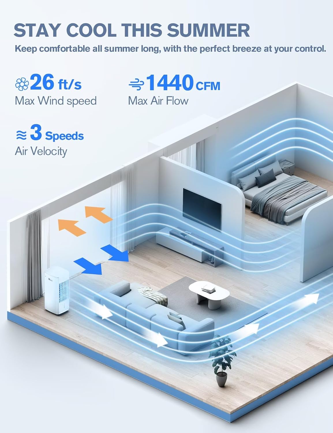 Portable Air Conditioners, 3-IN-1 Evaporative Air Cooler w/ 4 Ice Packs & 3L Water Tank, 70° Oscillation, 7H Timer for Auto-Off, Swamp Cooler air conditioner for Room Bedroom, Cream