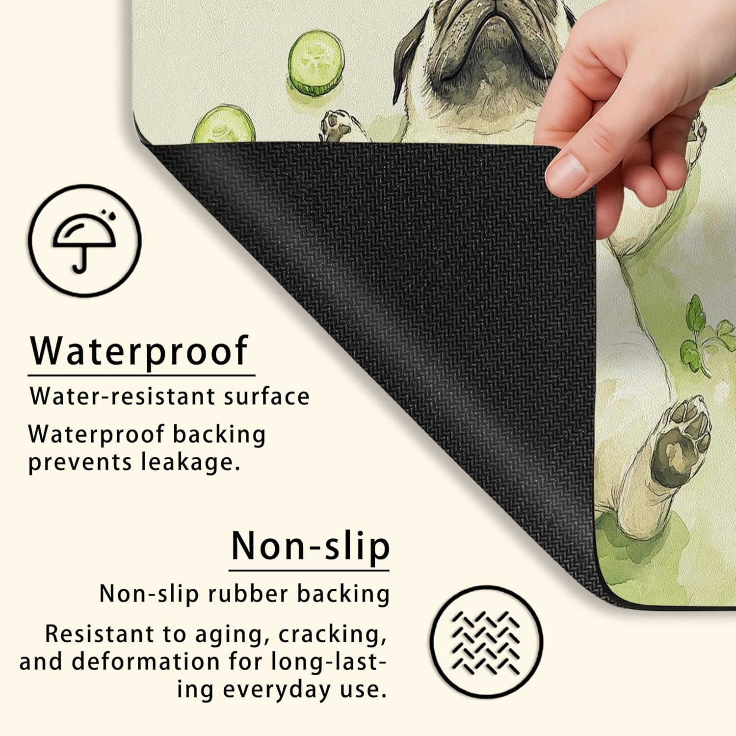 Cute Pug Washer Dryer Top Protector Mat, Fanciful Animal Design Laundry Machine Dust Cover, Summer Home Decor Rubber Anti-slip Waterproof Mat for Laundry Room 24x24 Inch