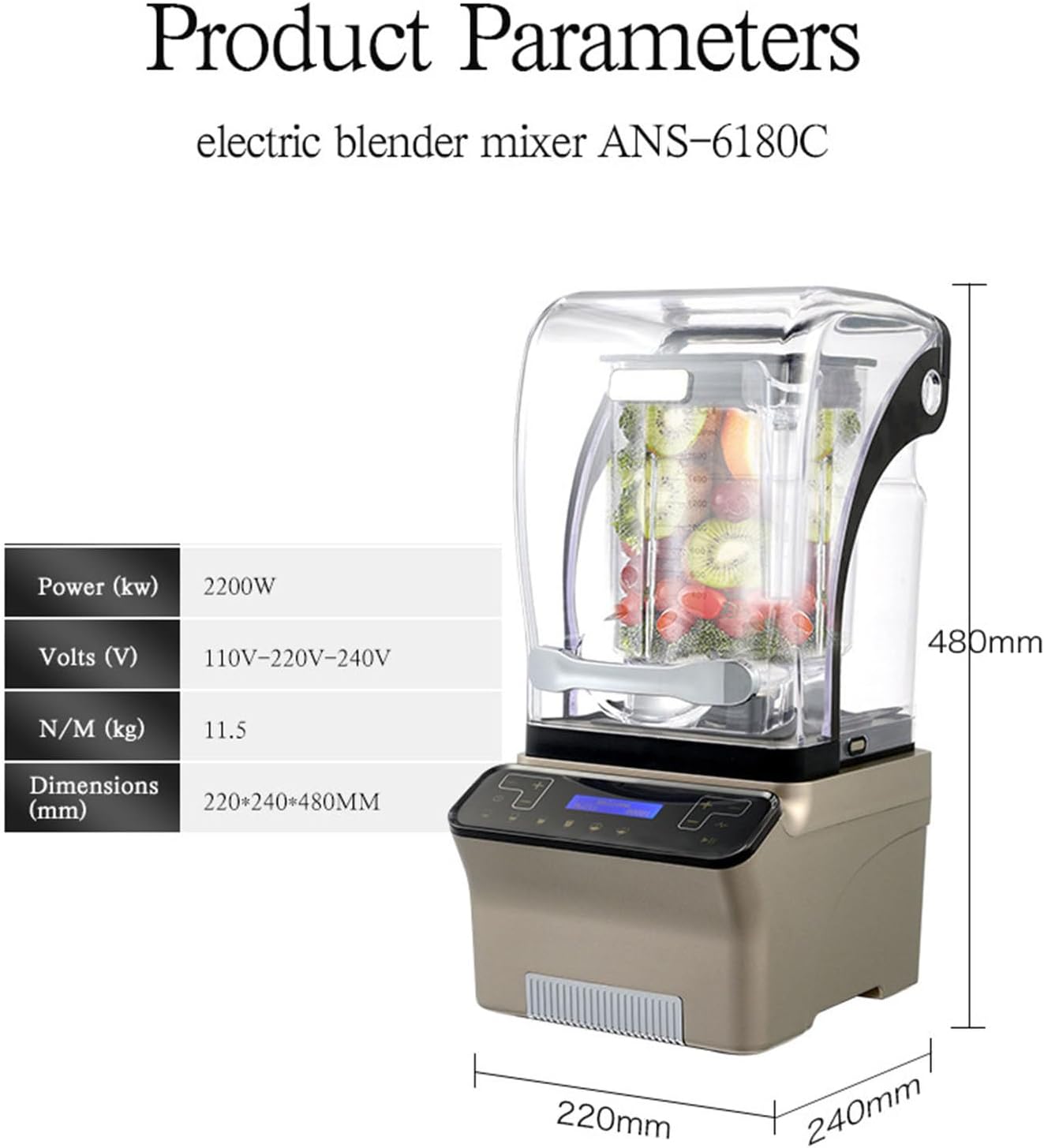 1.8L Ice Crusher Touch Soybean Milk Fruit Juice Regulation Timing Sound Insulation with Cover Milk Tea Shop Smoothie Machine,C