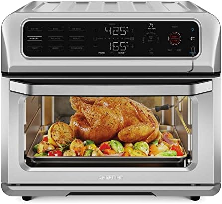 Chefman Air Fryer Toaster Oven Combo with Probe Thermometer, 12-In-1 Stainless Steel Convection Countertop, 10 Inch Pizza, 4 Slices of Toast, Cooking, Baking, Toasting, Roaster Oven Airfryer 20QT
