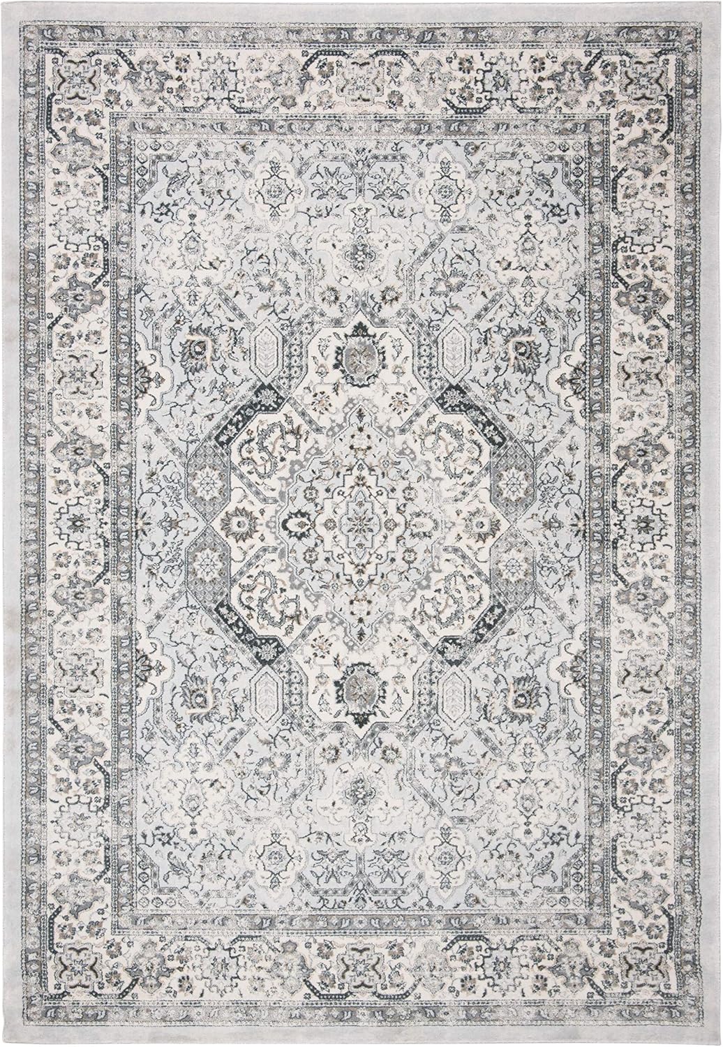 SAFAVIEH Isabella Collection Area Rug - 9' x 12', Dark Grey & Cream, Oriental Design, Non-Shedding & Easy Care, Ideal for High Traffic Areas in Living Room, Bedroom (ISA916H)