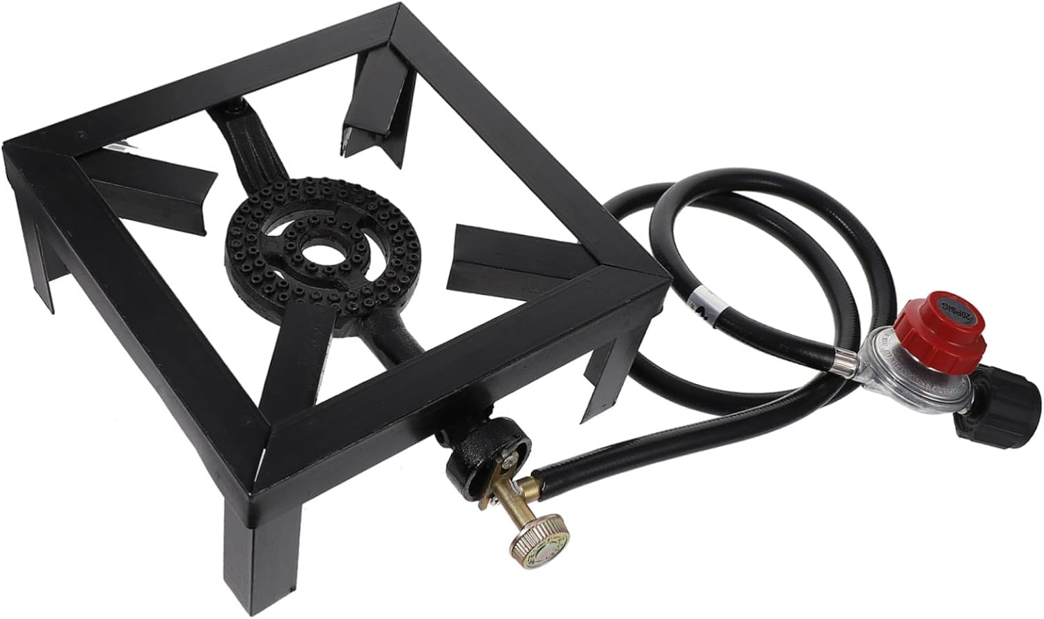 Portable Gas Cooker Stove High Power Iron Burner with Regulator and Hose for Outdoor Camping Hiking Bbq and Use for Canning Brewing and Frying