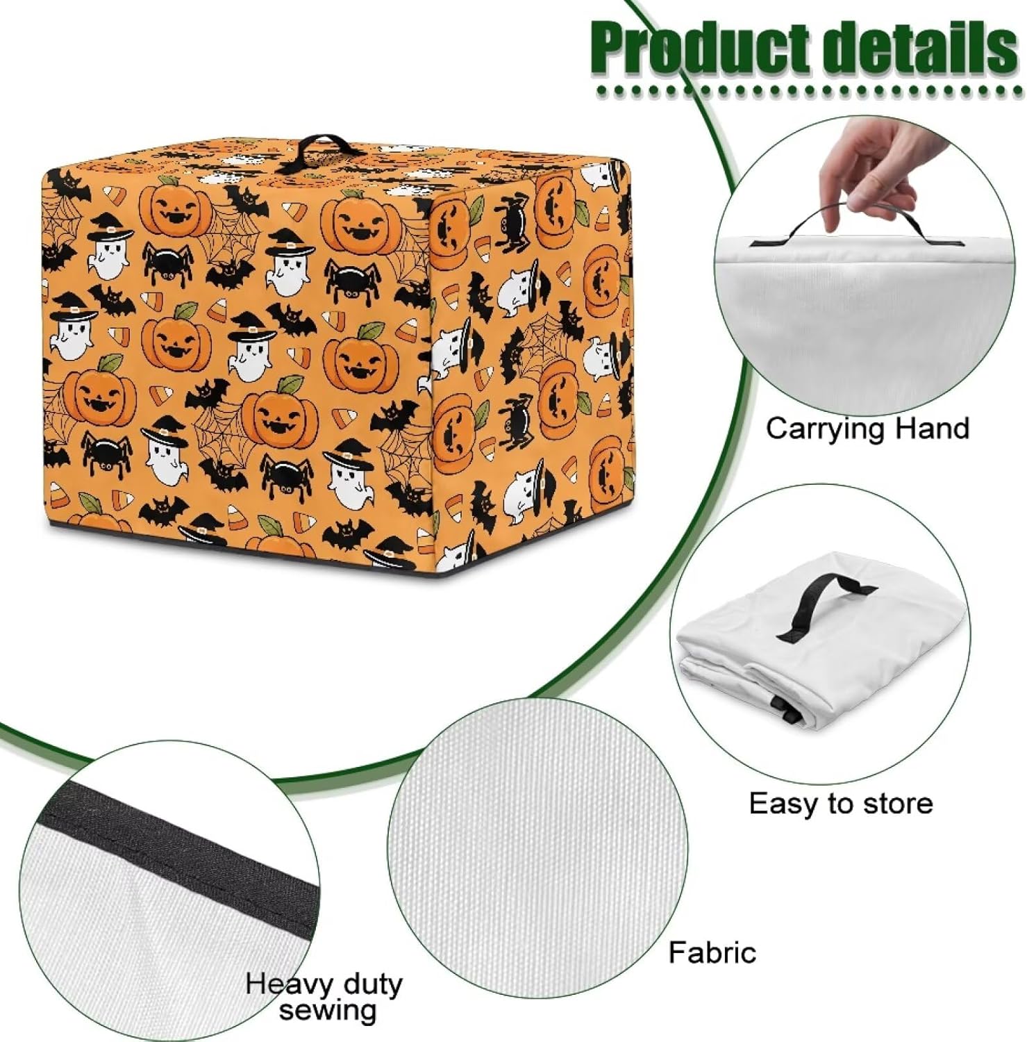 Halloween Ghost Pumpkin Foldable Juicer Cover with Top Handle Dustproof Blender Covers Home Decor Suitable for Most Juicers Households Organizer