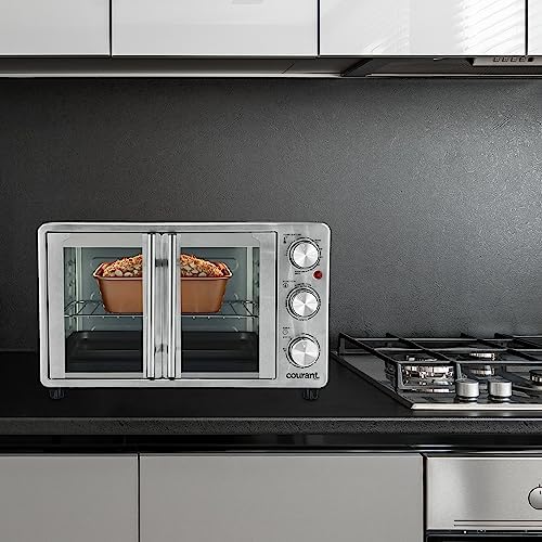 Courant French Door Convection Toaster Oven & Broiler, Bake Broil Toast Oven, Fits 9x13’’ Aluminum Baking Pan, 6-Slices, 10’’ Pizza, Convection Oven - Stainless Steel