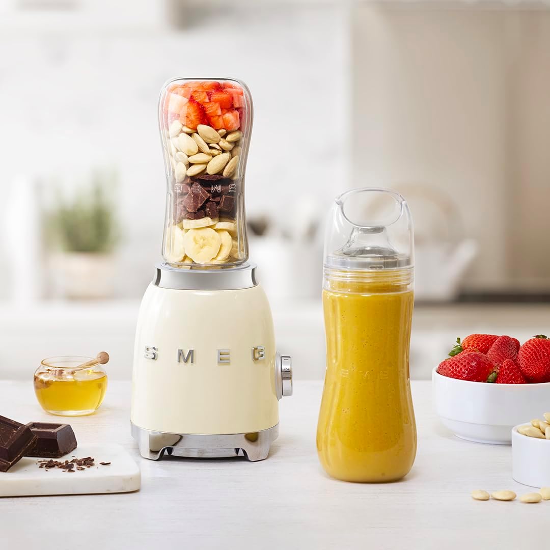 SMEG 50's Retro Style Personal Blender with Backlit Knob and Two 600 ML BPA Free bottles PBF01CRUS Cream