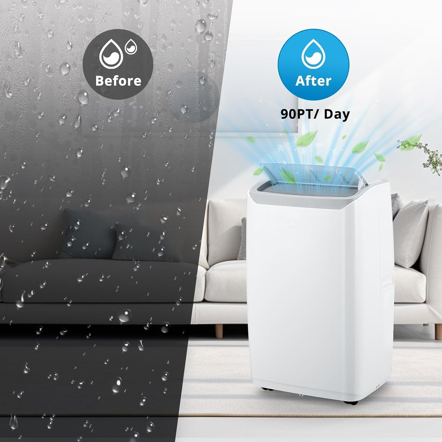 12000 BTU Room Portable Air Conditioner - Powerful & Efficient Cooling with LED Touch Panel & Remote, R32 Eco-Friendly Refrigerant, Quiet AC Operation, Easy Mobility with 4-Directional