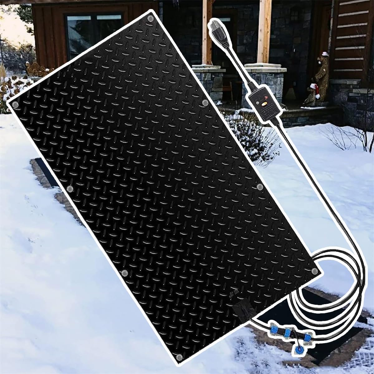 Heated Snow Melting Mats,1/2/3/4/5 pcs Snowmelt Heated Walkway Mats,for Driveway Walkway Decks and Sidewalks Connection with 9.84 ft Power Cord for Winter Stairs(1 Pcs,10x48in/(25.4x121.9 cm))
