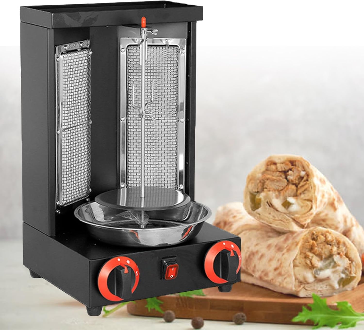 Shawarma Machine | Doner Kebab Grill Machine Gyro Rotisserie | Propane Gas Vertical Broiler Shawarma Machine with 2 Burners,Black-220V