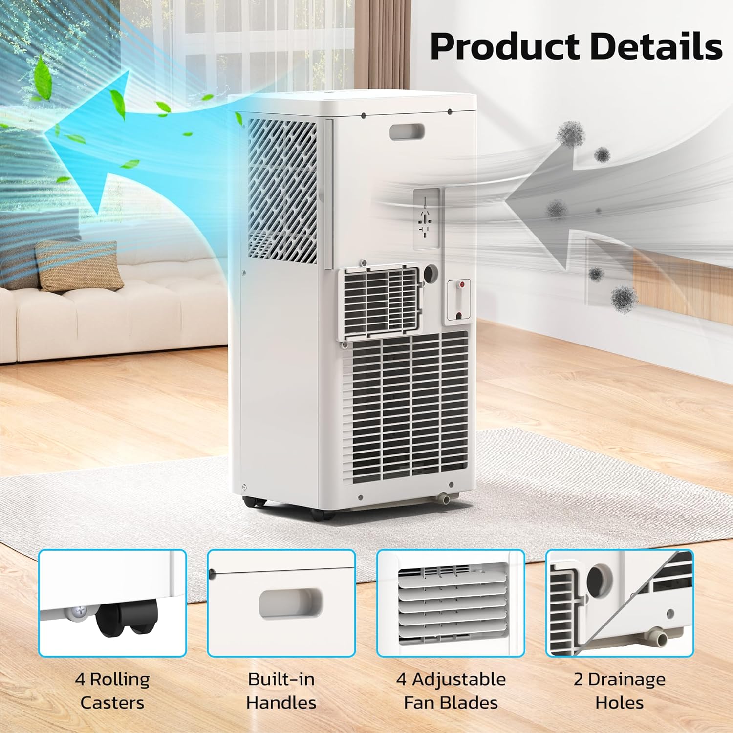 ZAFRO 8,000 BTU Portable Air Conditioners, 4 Modes Portable AC Unit Built-in Cool/Dehumidifier/Fan/Sleep, 24Hrs Timer, for Bedroom/Indoor Rooms, White