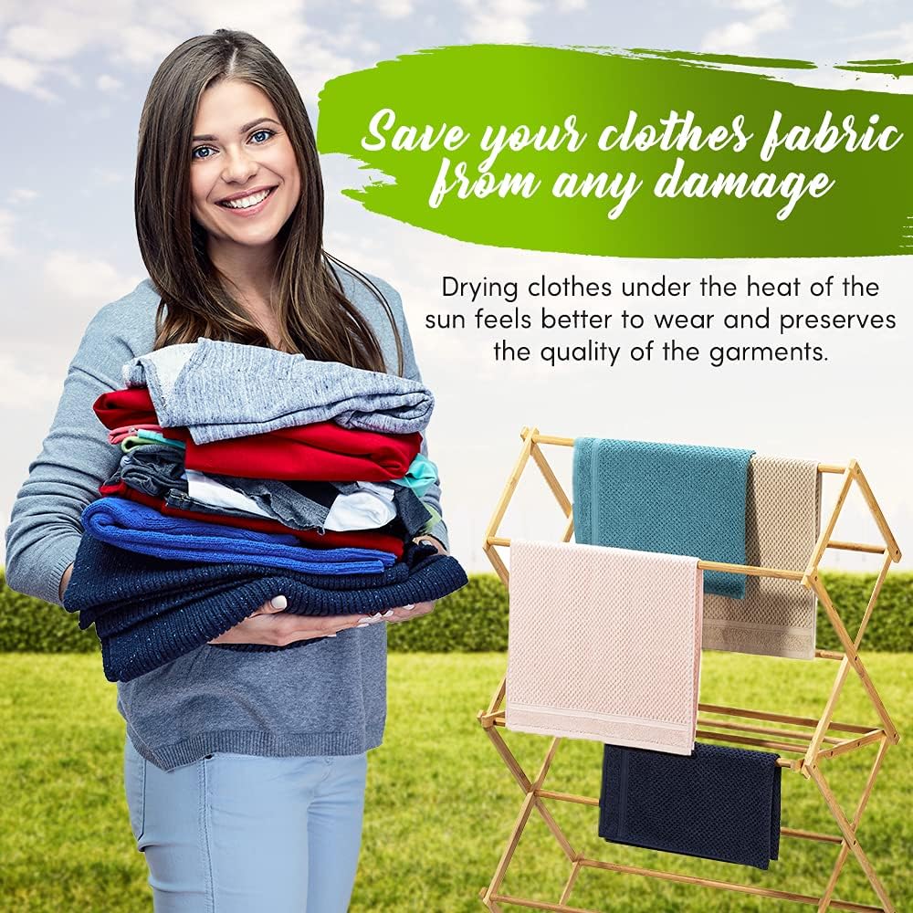 Bartnelli Bamboo Laundry Drying Rack for Clothes, Wood Clothing Dryer, Extreme Stability, Heavy Duty Built, Foldable, Collapsible Space Saving | 2 Size Tiers, Pre-Assembled (X-Large - BDR-552)