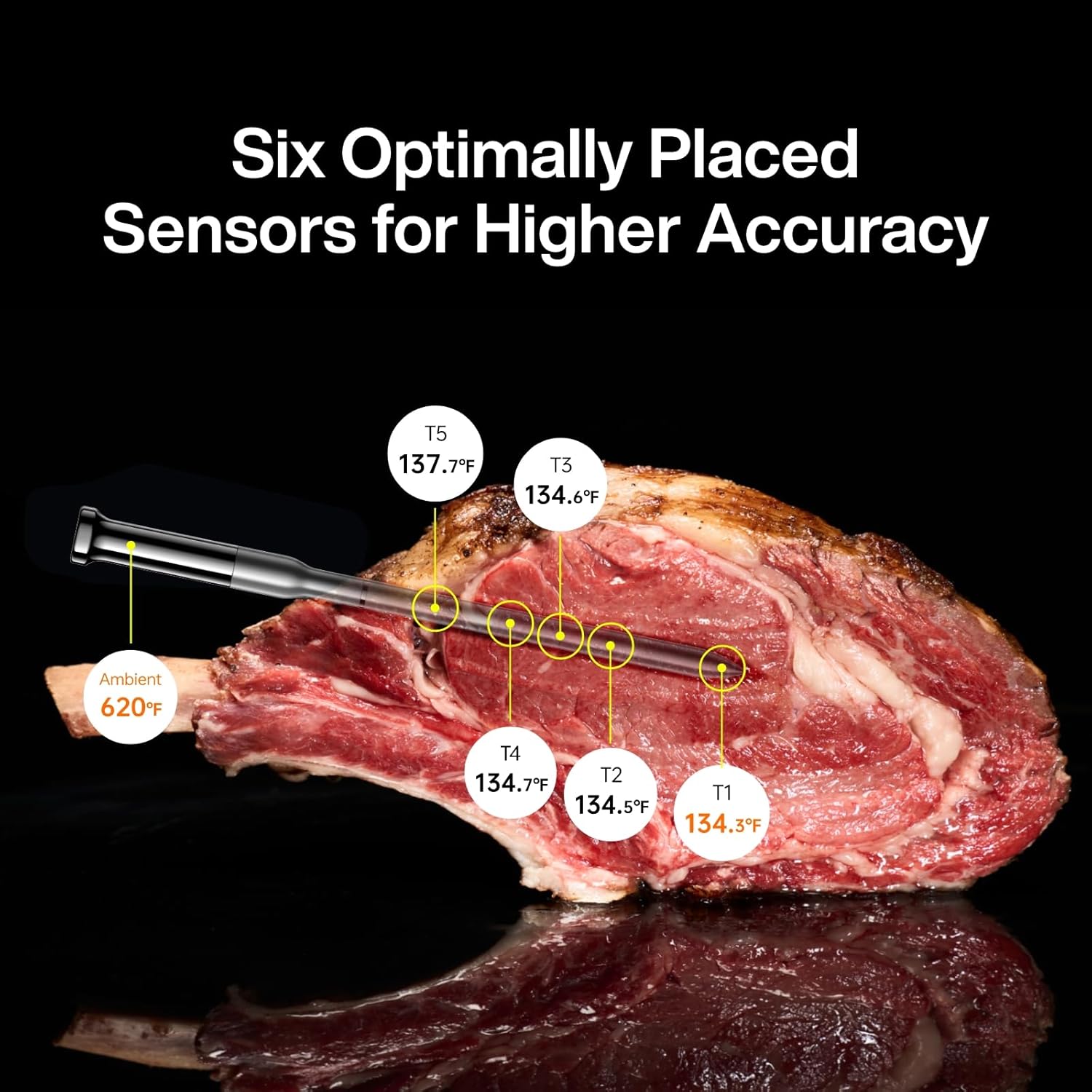 Typhur Sync Gold Wireless WiFi Meat Thermometer, 2 Slim Probes, 6 Sensors, 10x Stronger Signal, ±0.5℉ Accuracy, Smart Base Direct Setup, Reliable Reading Through Kamado Grill BBQ Oven Smoker Air Fryer