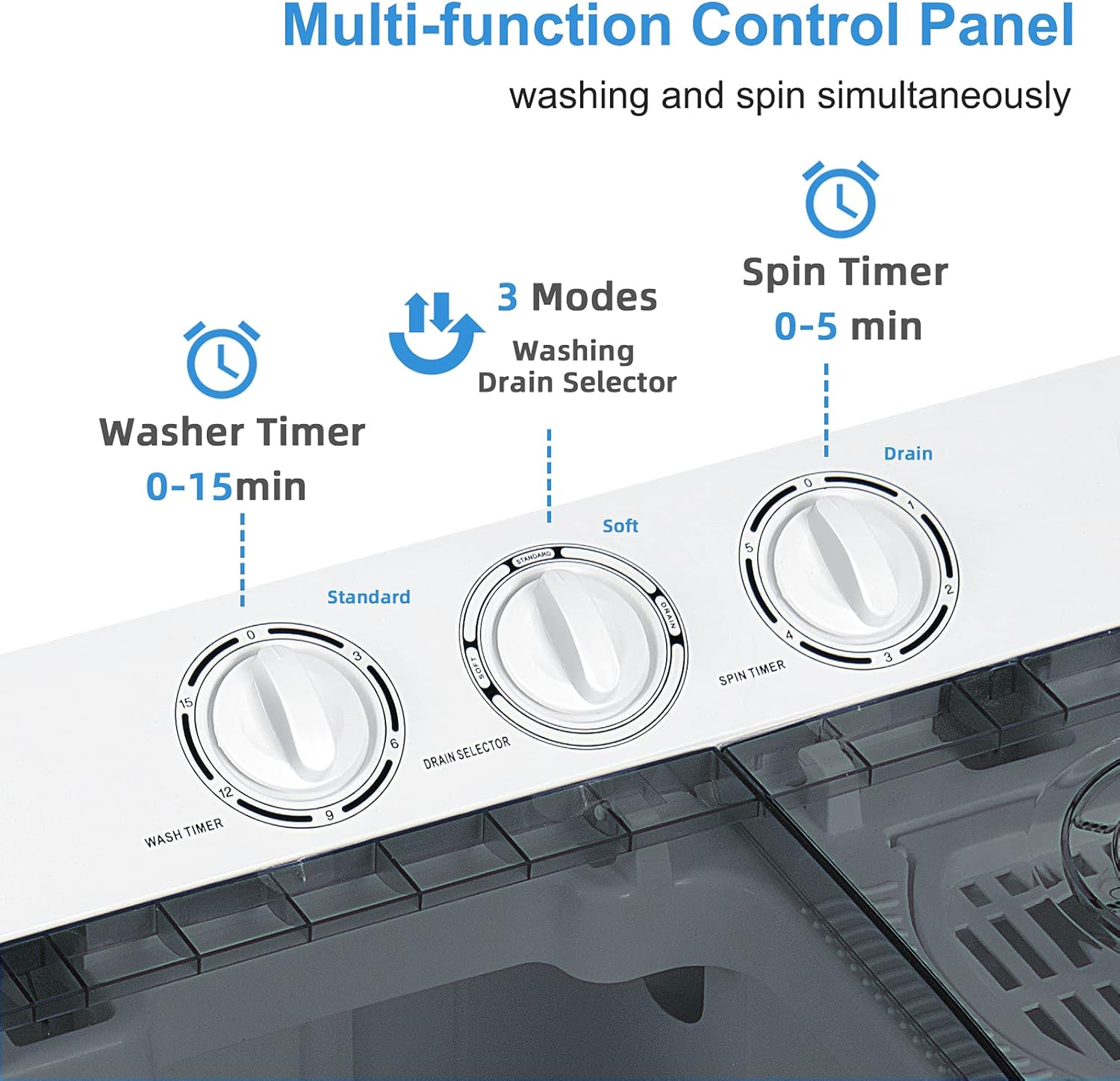 COSTWAY Portable Washing Machine, Twin Tub 22Lbs Capacity, Compact Washer(13.2Lbs) and Spinner(8.8Lbs) with Control Knobs, Built-in Drain Pump, Semi-Automatic Laundry washer for Apartment, RV (Grey)