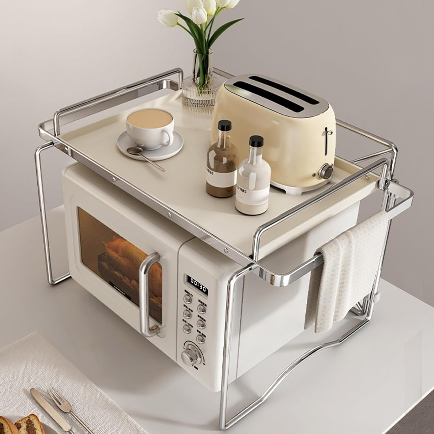 counter shelf,microwave rack, microwave stand,2 Tiers Microwave Oven Rack, Kitchen Unit Storage, Baker Shelf for Tabletop Countertop, Home Office Desktop Shelf Free Standing Metal Frame ( Color : M ,