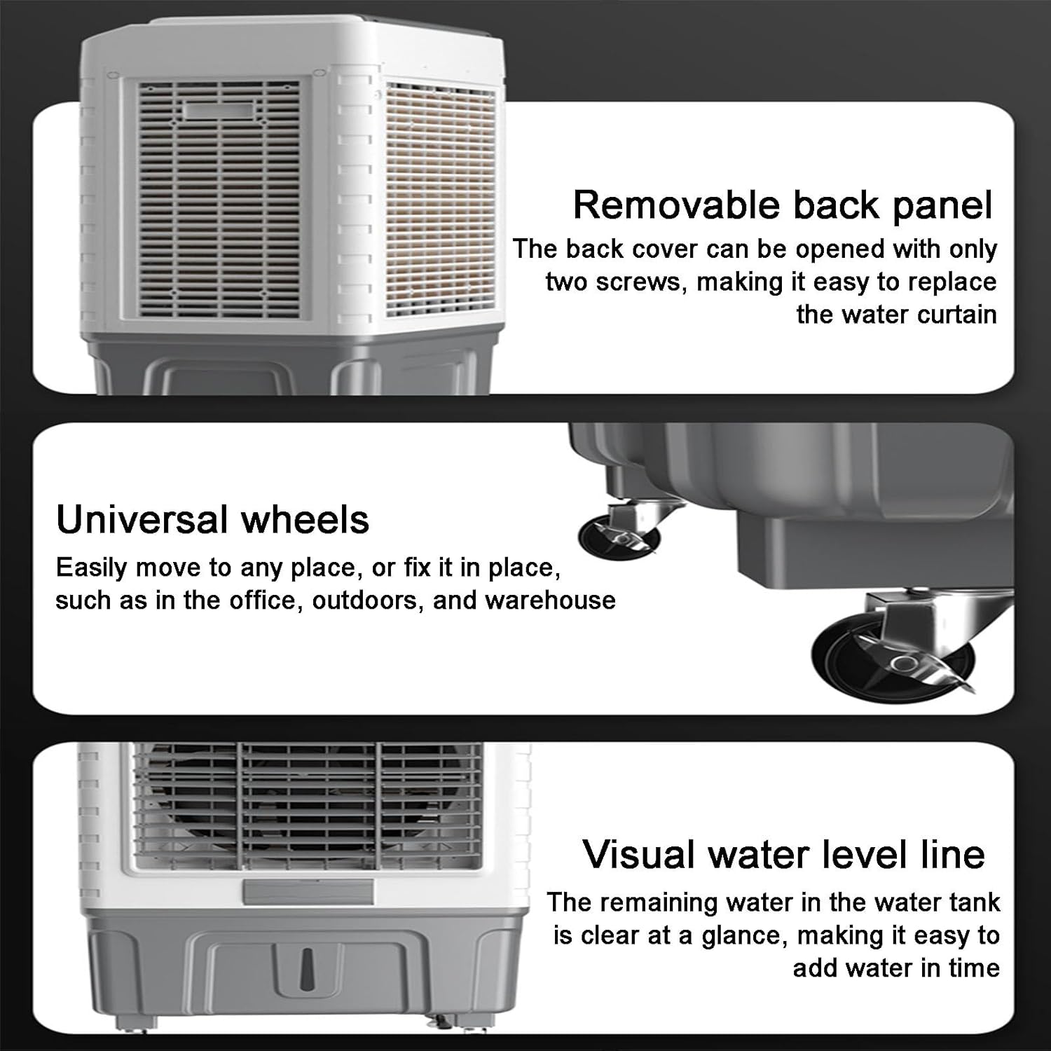 Knob Evaporative Air Cooler, Swamp Cooler Air Conditioner, Portable Ac with 2 Modes, 3 Wind Speeds, 15.4 Gal Tank for Room Garage Patio