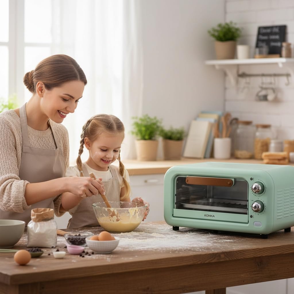 Compact 12L Toaster Oven with Convection - Countertop Oven for Baking, Broiling & Toasting, 800W Small Toaster Oven, Stainless Steel, Includes Pan & Rack