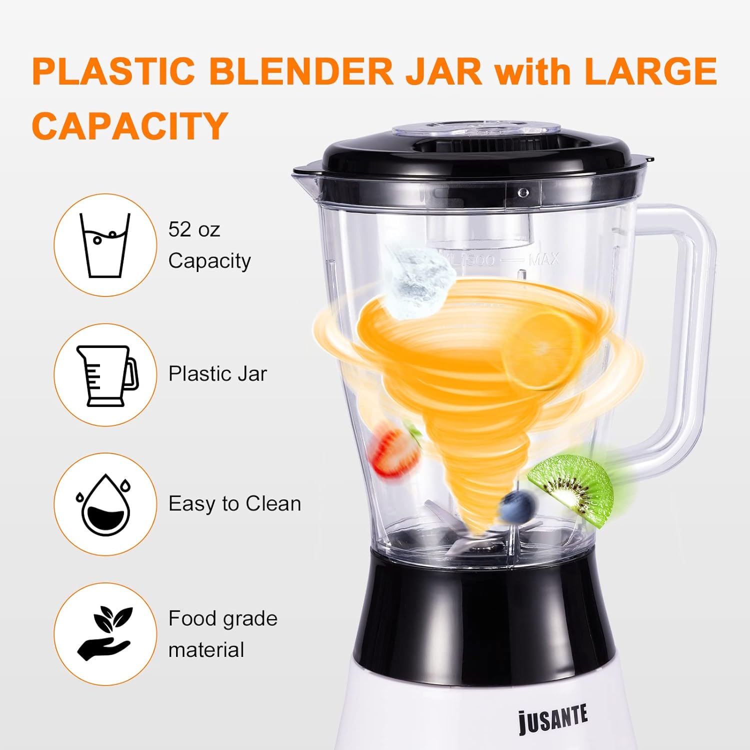 Blender for Smoothies, Small Blender with 500W Motor for Milkshake Desserts Nut Butter, Cocktails Sauces (White)
