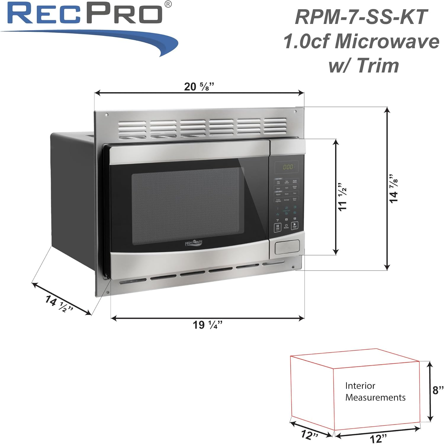 RecPro RV Stainless Steel Microwave with Trim Kit | 1.0 Cu. Ft. | 10 Power Levels | Express & Multi-Stage Cooking | Speedy Cook | Child Lock | Road-Ready Durable Design | 900W