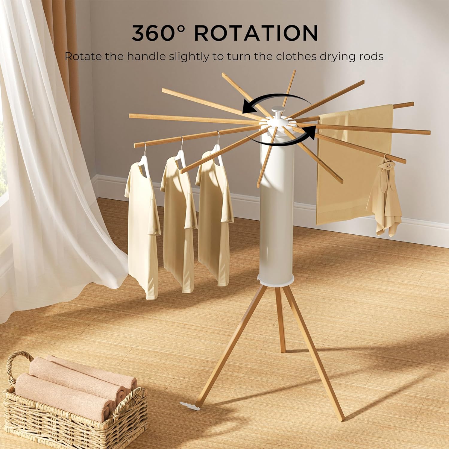 Tripod Clothes Drying Rack, Garment Rack Portable and Foldable Space Saving Laundry Drying Rack - Dryer Rack Clothing Floor Folding Balcony Bedroom Household