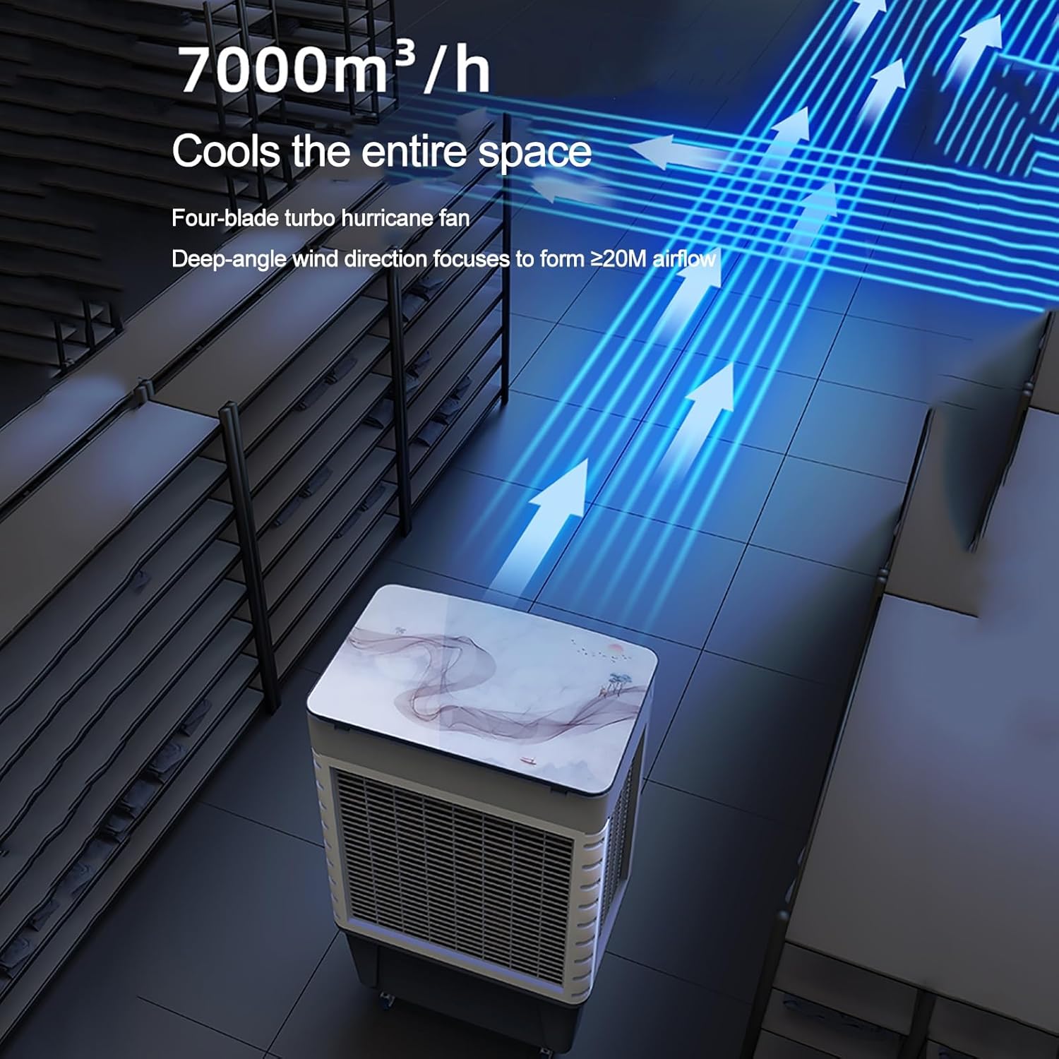 Evaporative Cooler Air Conditioner 3 Speeds, Swamp Cooler for Cooling, Portable Air Cooler Fan for Room, Outdoor, Commercial, Office, 7000m³/H Air Volume(49x36x100cm/19x14x39inch)