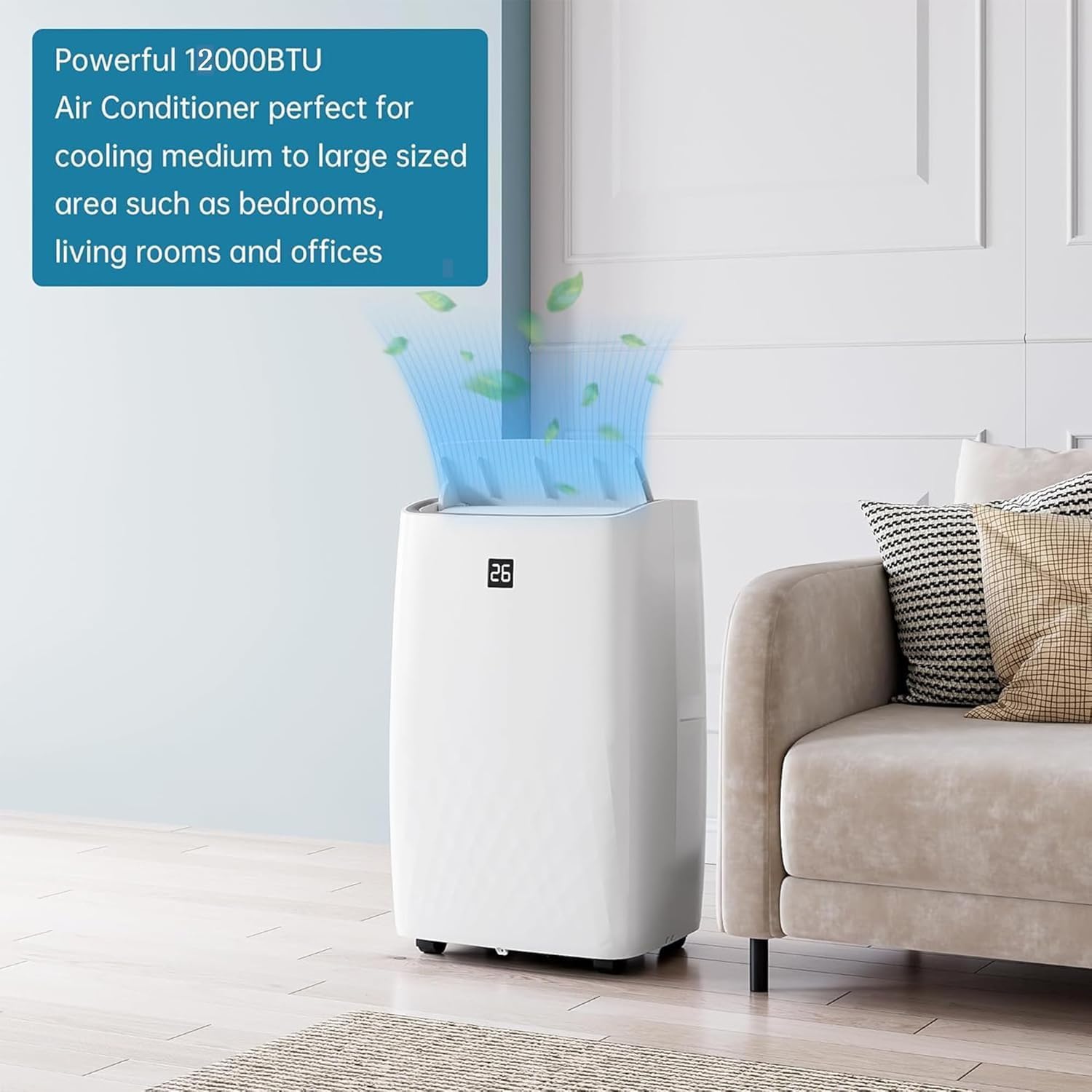 Garvee 12000 BTU Portable Air Conditioner - Remote Control, 3 in-1 Cooler, Dehumidifier & Fan, Mobile with Rolling Wheels, and Easy Installation Kit