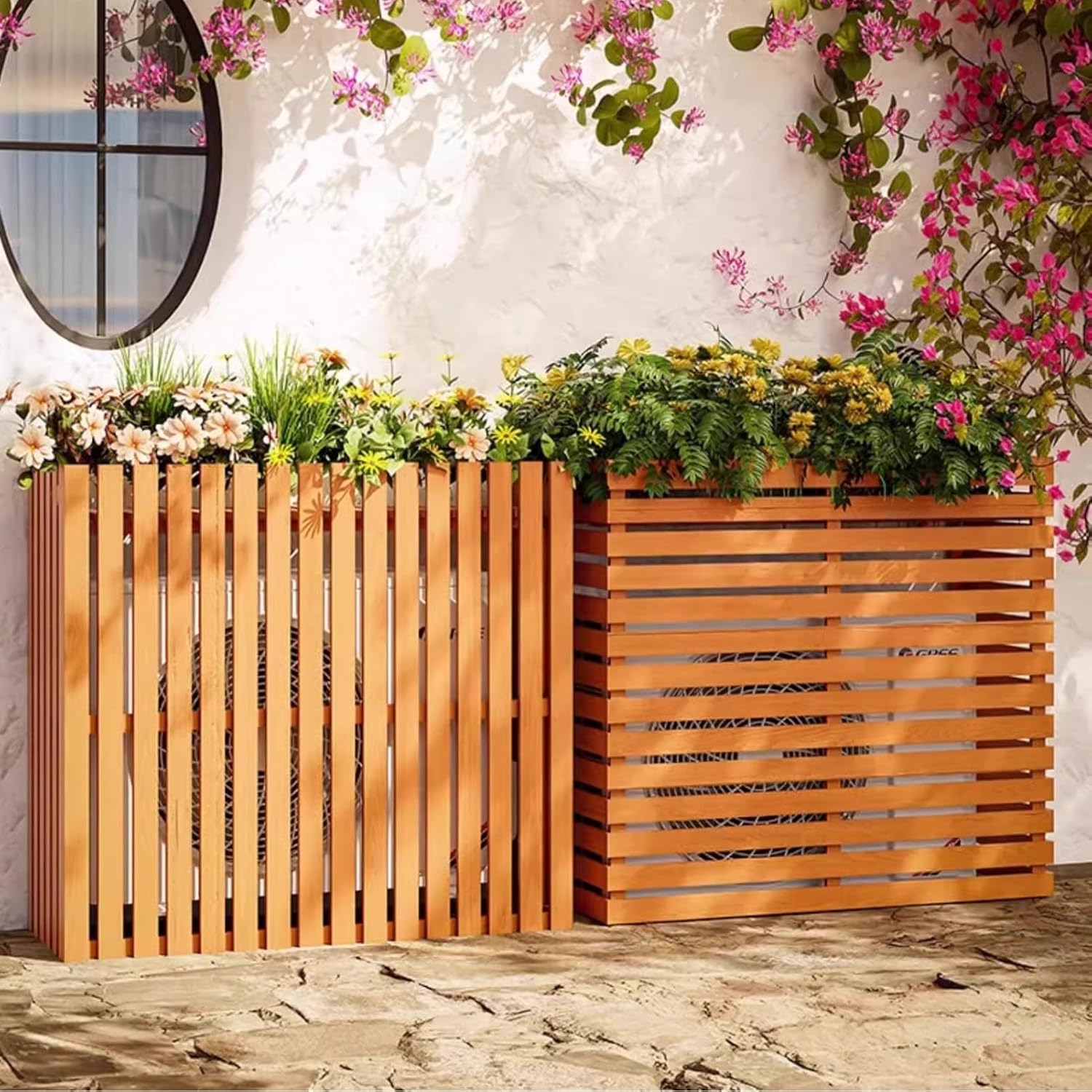 Outdoor Air Conditioner Cover Wood Ac Covers for Outside Decorative Ac Unit Cover Air Conditioner Covers for Outside Fence Natural B 105 * 45 * 100Cm