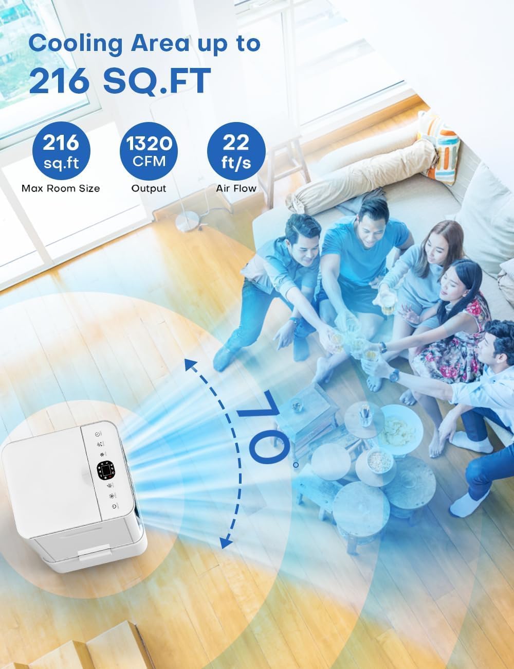 Portable Air Conditioners w/Remote, 4 Modes & 3 Speeds, Waterless Alert System & 2.4-Gal Tank for 20H Cooling, 12H Timer for Auto Off, Evaporative Air Cooler for Room Bedroom Office, Off White