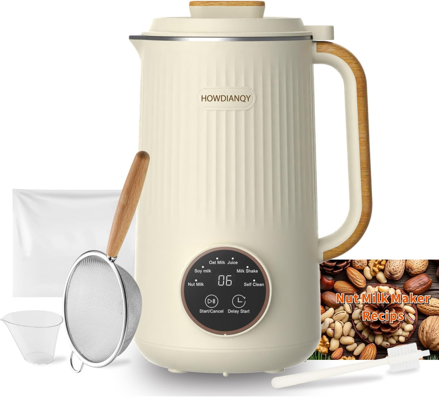 HDQ Nut Milk Maker Machine, 32oz Nut Milk Blender for Kitchen, Full-touch-panel Automatic Plant-Based Beverage Machine for Soy, Almond, Oat & Coconut Milk with Delay Start/Milk Shake Function