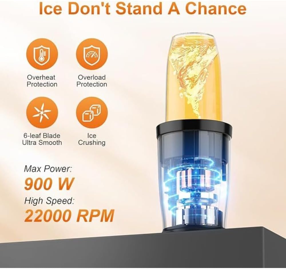 900W Electric Juicer Fruit Vegetable 11Pieces Personal Blender and Grinder Combo