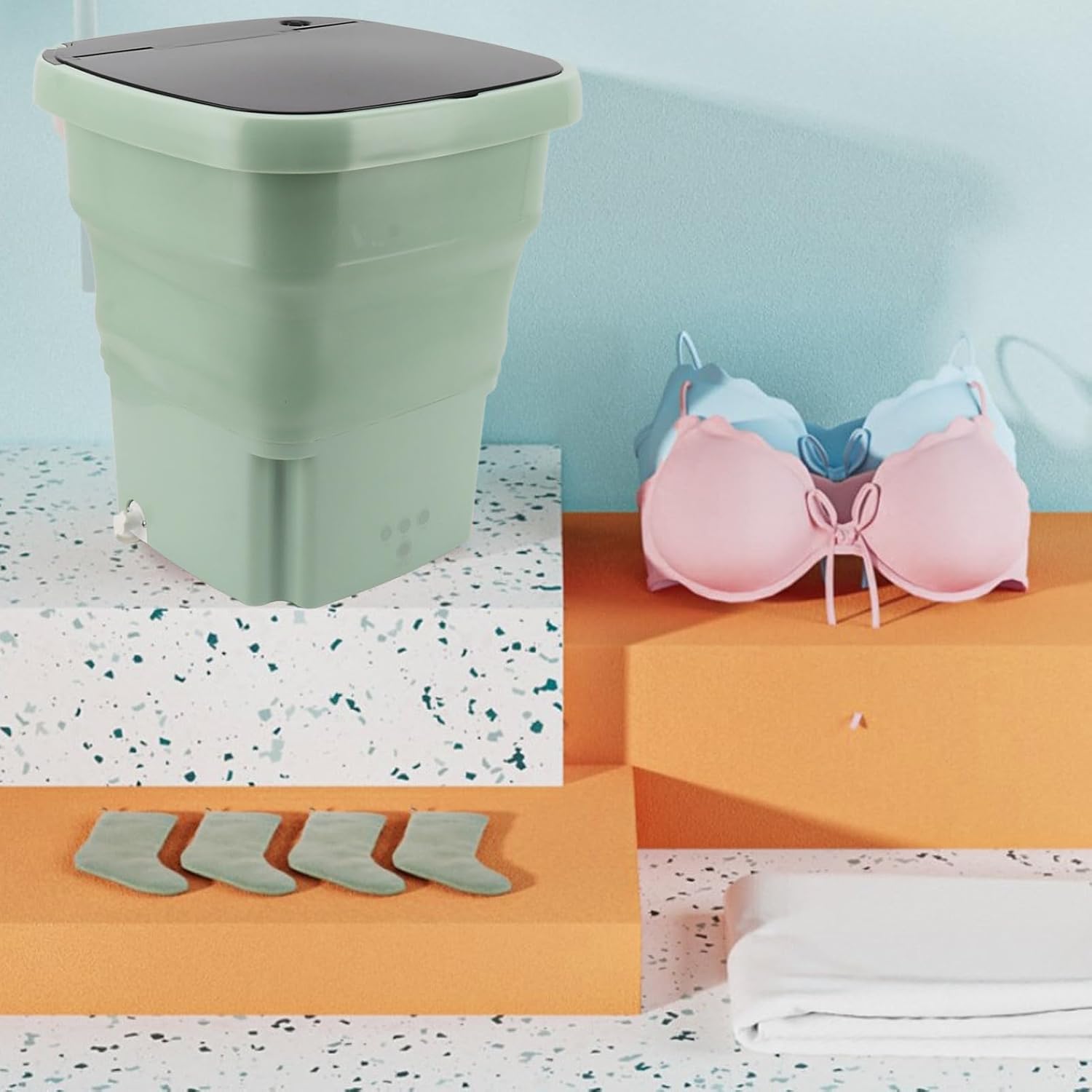 Portable Washing Machine, 15L Mini Washing Machine, Multifunction Foldable Washer - Efficient Dehydration Function Laundry Device - Deep of Underwear Sock for Dorm Home (US Plug)