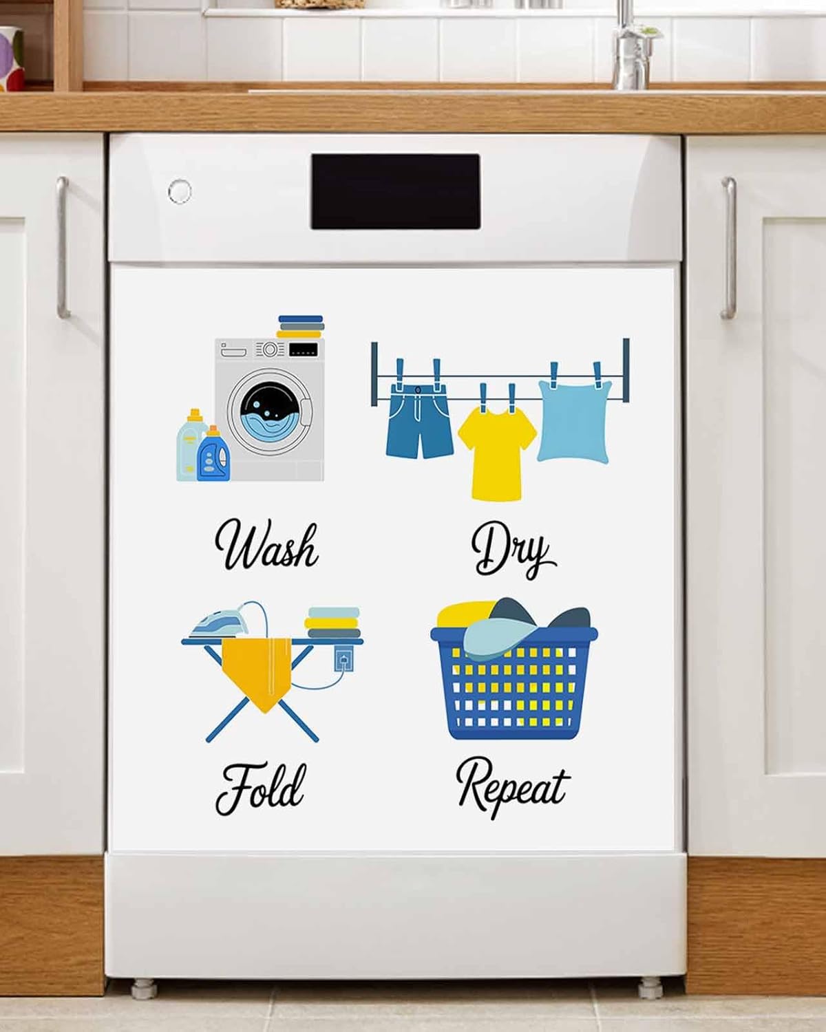 Dishwasher Magnet Cover, Cartoon Laundry Room Dishwasher Lid Magnetic Kitchen Sticker, Modern Minimalist Resuable Refrigerator Magnet Covers Panel Decal Fridge Kitchen Appliance 23''x26''