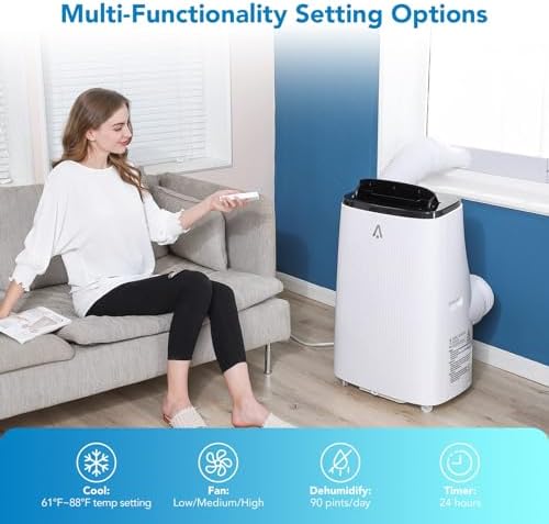 Zstar Portable Air Conditioners,14000Btu Air Conditioner Portable for Room up to 750 Sq.Ft,3-in-1 AC Unit with LED Function Display,Universal Casters, Installation Kit&Remote Control for Home