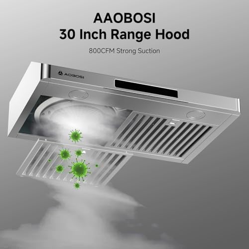 AAOBOSI Range Hood 30 inch Under Cabinet,700-CFM Gesture Sensing/Touch Control/Motor Upgrade Low Noise,3 Speed Range Hood with LED Lights Exhaust Fan, Stainless Steel Kitchen Vent Hood