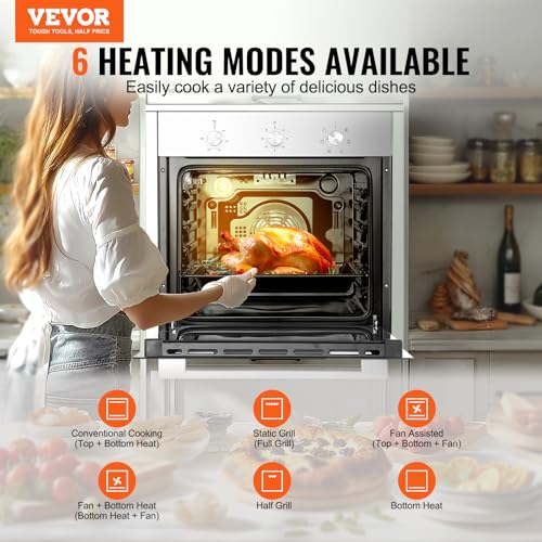 VEVOR Single Wall Oven, 2.68 Cu.Ft Electric Wall Ovens with Timer, 24