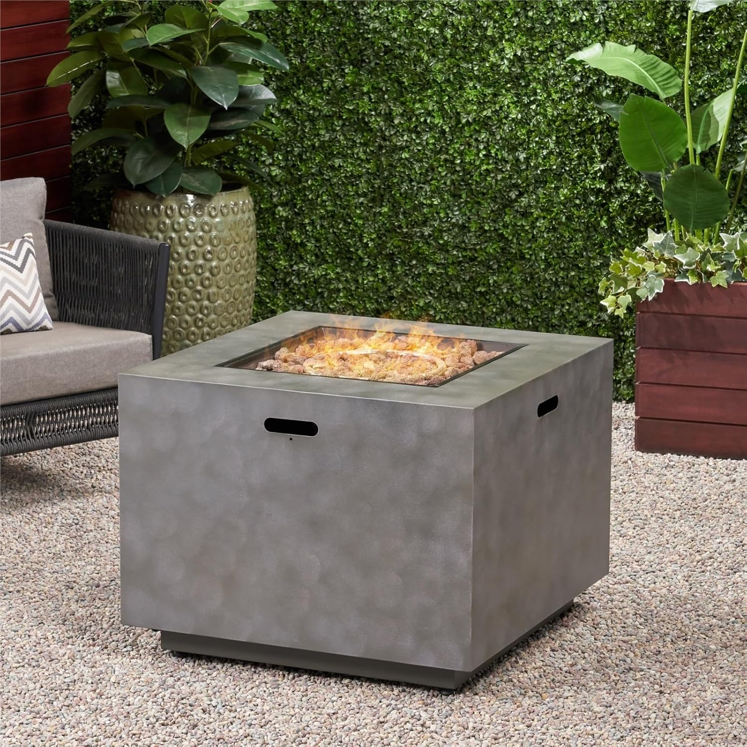 Outdoor Fire Pit Table Square Iron Fire Pit, 50,000 BTU Outdoor Propane Fire Pit Table With Lava Rocks – Modern Concrete Finish, Portable Backyard Patio Heater & For Camping, Deck, Garden Entertaining