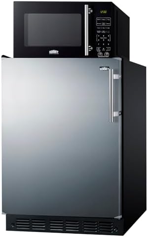 Summit Appliance MRF708BLSSALHD Microwave/Refrigerator Combination with Allocator; Includes FF708BLSSLHD All-refrigerator, and SM903BSA1 Microwave; Automatic Defrost; 5.1 cu.ft Capacity; LHD Swing