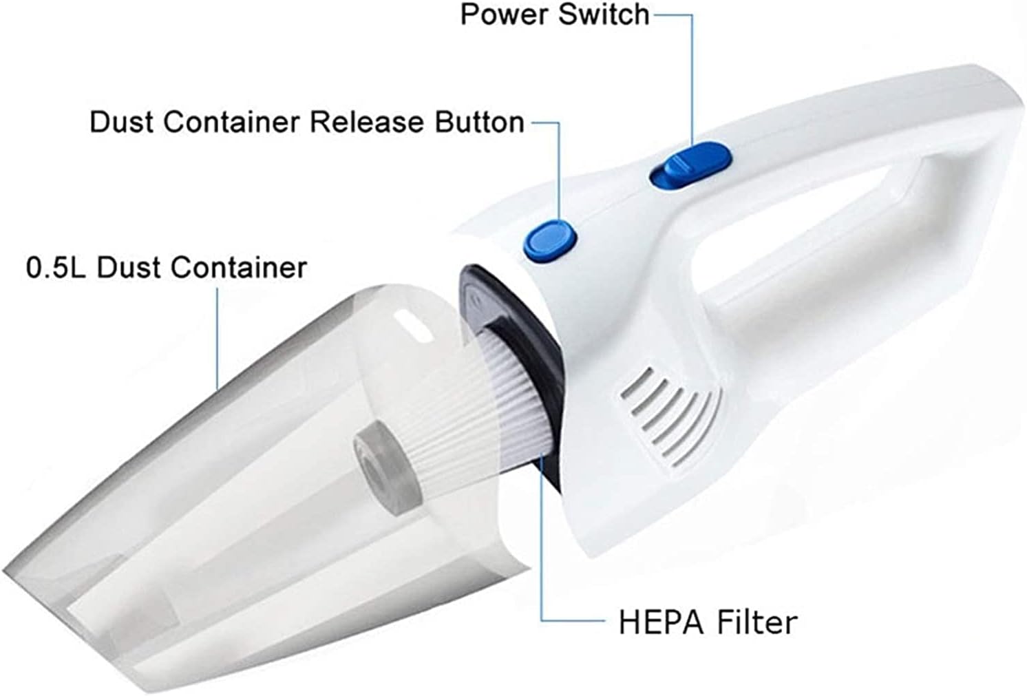 USB Powerful Wireless Vacuum Cleaner Car Vacuum Cleaner for Car Handheld Portable Vacuum Cleaner Car Wireless Vaccums Cleaners(Color:White), Size