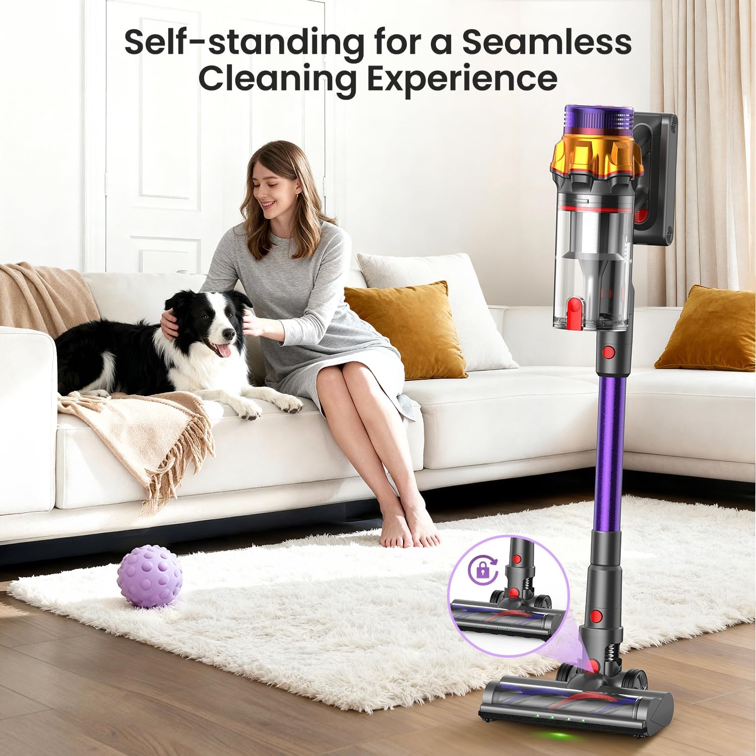 Xlife Cordless Vacuum Cleaner, 550W 48KPA Stick Vacuum Cleaners for Home, Wireless Vacumm with Self-Standing, Anti-Tangle Brush for Hardwood Floor/Carpet/Pet Hair-P12