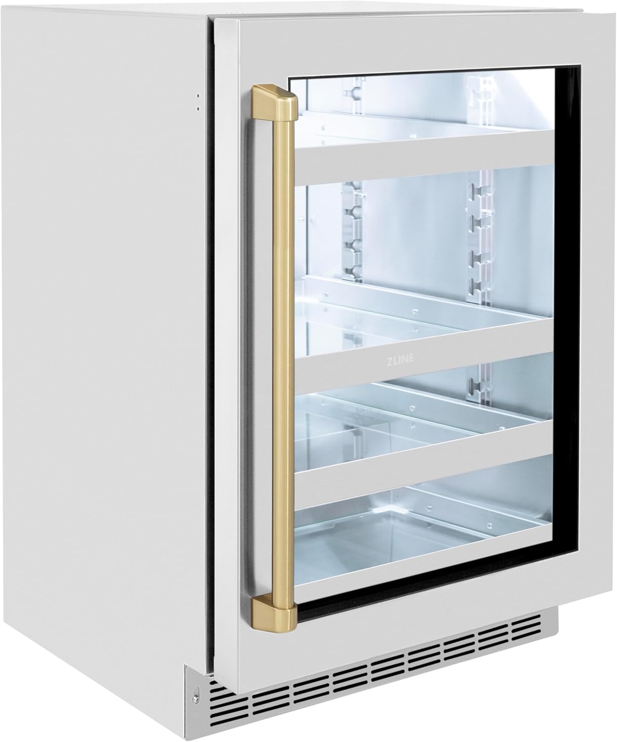 ZLINE Autograph Edition 24 in. Touchstone 151 Can Beverage Fridge With Stainless Steel Glass Door And Champagne Bronze Handle (RBSOZ-GS-24-CB)